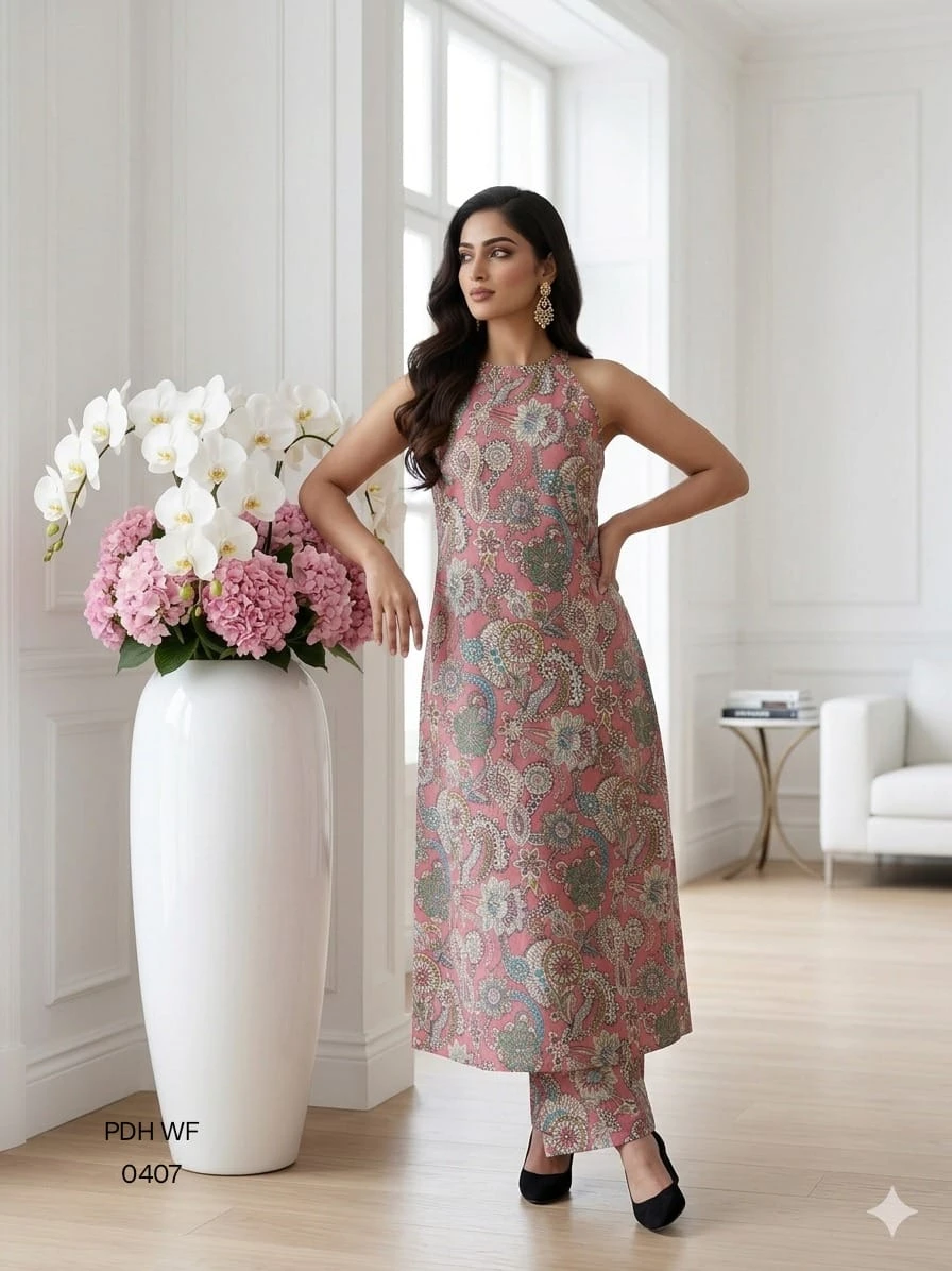 Dusty Rose Paisley Printed Sleeveless Cotton Co-Ord Set